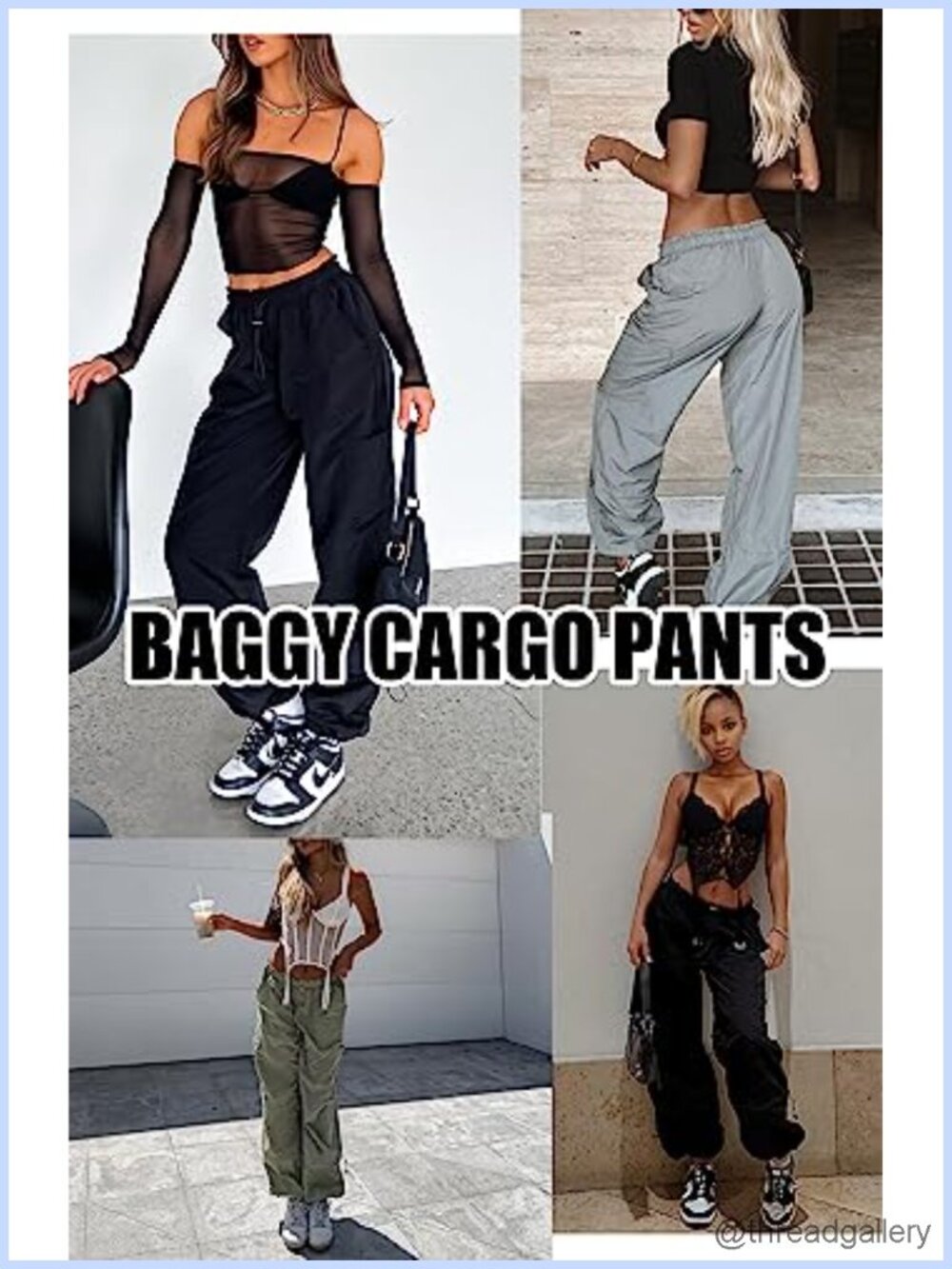 Women's Baggy Cargo Pants Y2K Wide Leg Parachute Streetwear - Picture 5 of 6